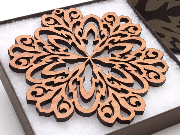 2016 NEW Detailed 5" Wood Snowflake Ornament Gift Box - Design A - Nestled Pines - 1