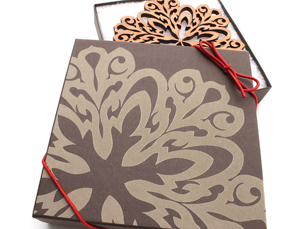 2016 NEW Detailed 5" Wood Snowflake Ornament Gift Box - Design A - Nestled Pines - 2