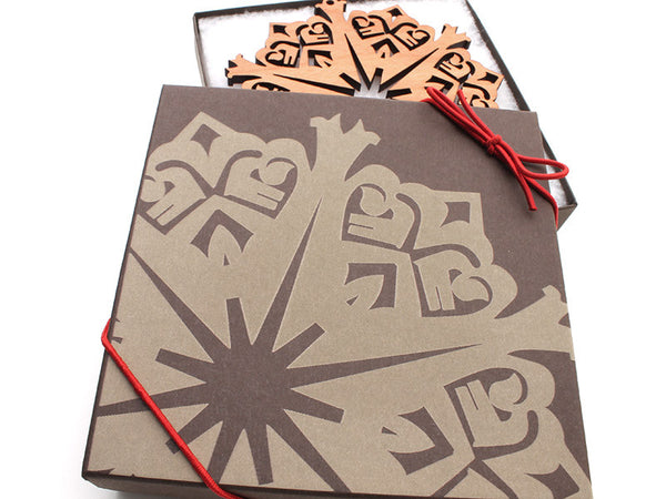 2016 NEW Detailed 5" Wood Snowflake Ornament Gift Box - Design C - Nestled Pines - 2