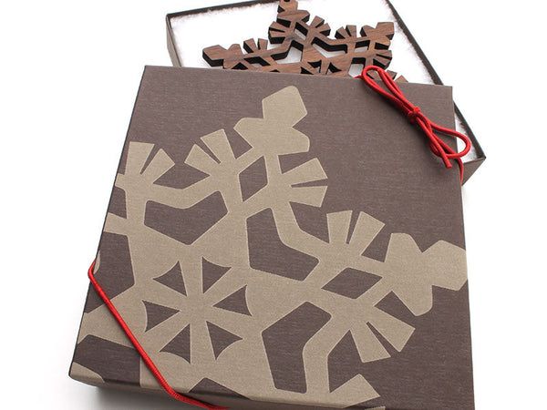 2016 NEW Detailed 5" Wood Snowflake Ornament Gift Box - Design F - Nestled Pines - 2