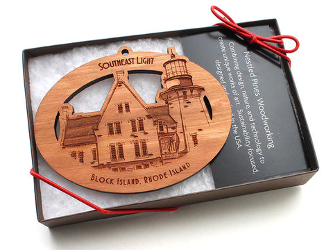 Block Island South East Light Oval Ornament - Nestled Pines