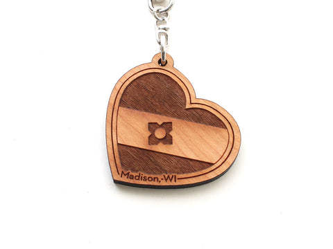 Madison Wisconsin City Flag Heart Key Chain