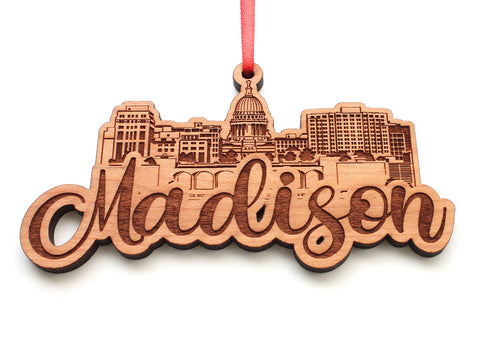 Madison Wisconsin Stylized Text City Skyline Ornament Lake Monona Capitol Building View