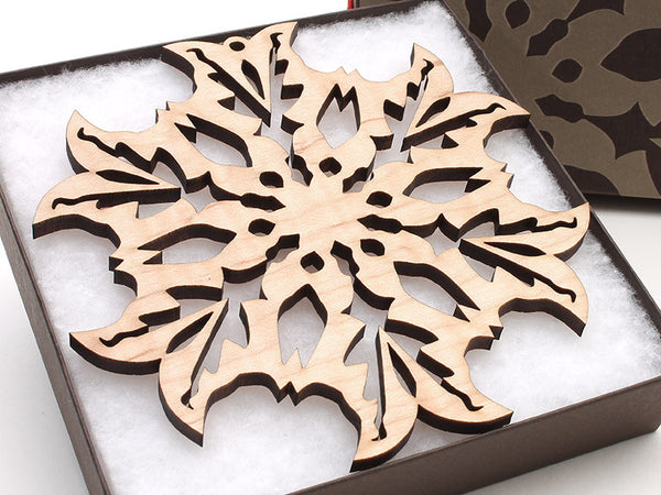 2016 NEW Detailed 5" Wood Snowflake Ornament Gift Box - Design B - Nestled Pines - 1