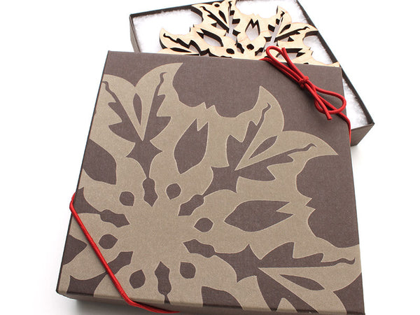 2016 NEW Detailed 5" Wood Snowflake Ornament Gift Box - Design B - Nestled Pines - 3