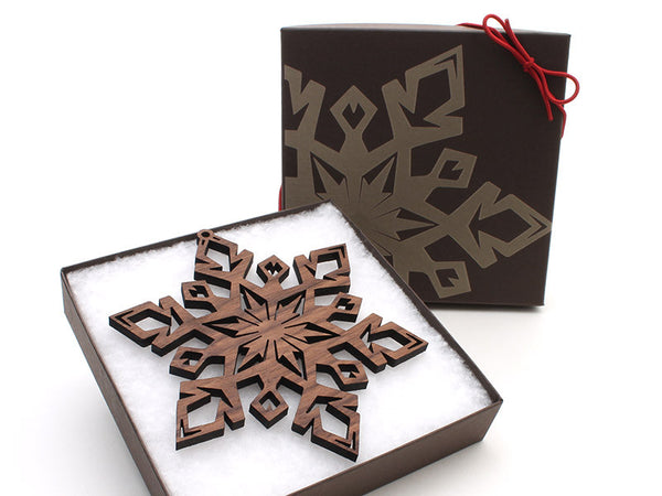 2016 NEW Detailed 5" Wood Snowflake Ornament Gift Box - Design D - Nestled Pines - 3