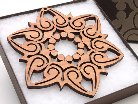 2016 NEW Detailed 5" Wood Snowflake Ornament Gift Box - Design E - Nestled Pines - 1