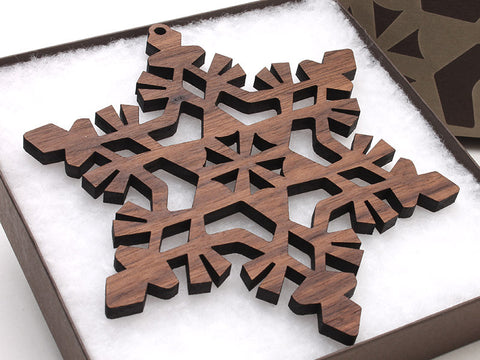 2016 NEW Detailed 5" Wood Snowflake Ornament Gift Box - Design F - Nestled Pines - 1