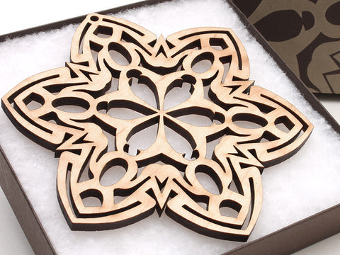 2016 NEW Detailed 5" Wood Snowflake Ornament Gift Box - Design G - Nestled Pines - 1