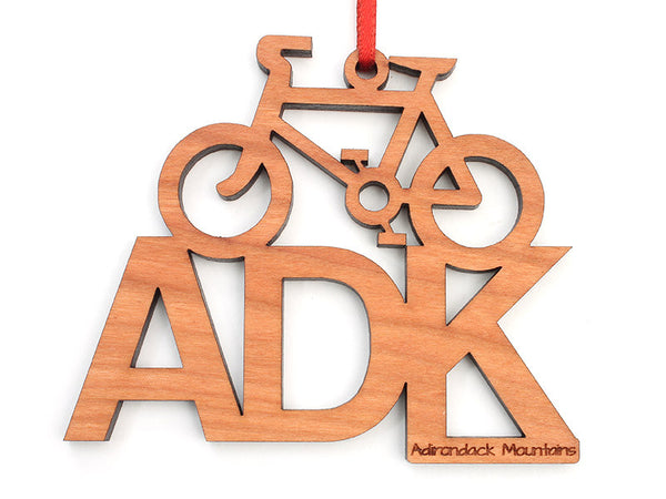 ADK Bike Text Ornament - Nestled Pines