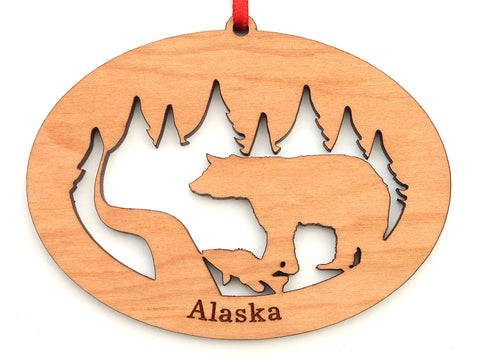 Alaska Black Bear with Fish Northwoods Ornament