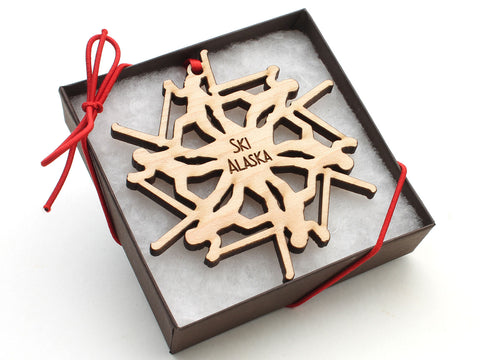 Alaska Cross Country Skier Snowflake Ornament Gift Box