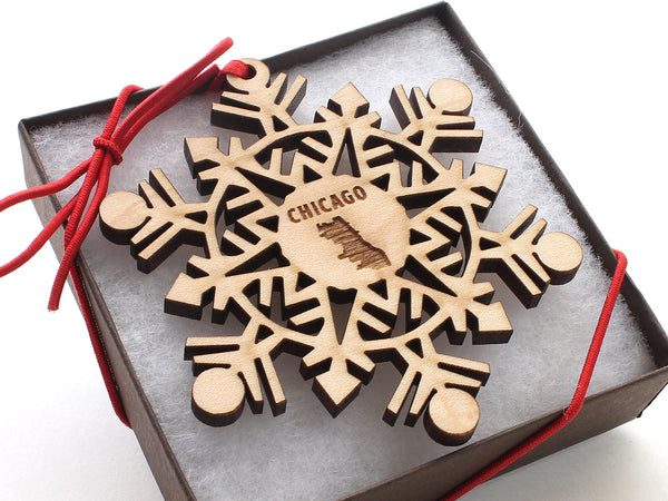 Chicago City Outline Snowflake Ornament Gift Box