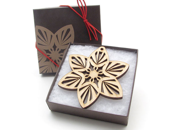 Detailed 3 1/2" Wood Snowflake Ornament Gift Box - Design A - Nestled Pines - 2