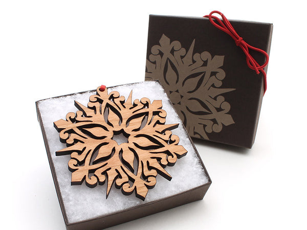 2016 NEW Detailed 3 1/2" Wood Snowflake Ornament Gift Box - Design A - Nestled Pines - 3