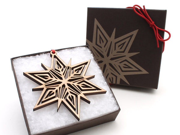 2016 NEW Detailed 3 1/2" Wood Snowflake Ornament Gift Box - Design B - Nestled Pines - 3