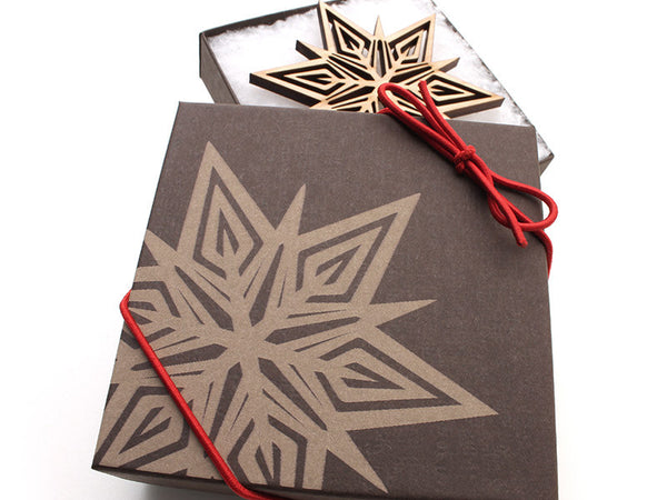 2016 NEW Detailed 3 1/2" Wood Snowflake Ornament Gift Box - Design B - Nestled Pines - 2