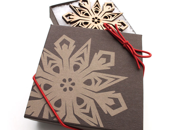 2016 NEW Detailed 3 1/2" Wood Snowflake Ornament Gift Box - Design C - Nestled Pines - 2