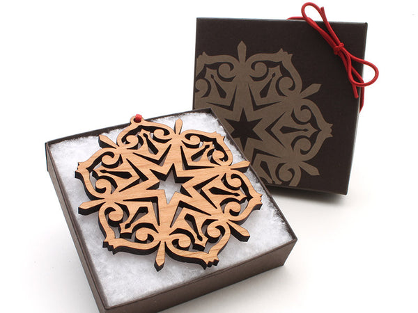 2016 NEW Detailed 3 1/2" Wood Snowflake Ornament Gift Box - Design F - Nestled Pines - 3