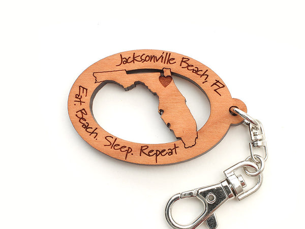 Jacksonville Beach Florida State Shape Custom Key Chain - Nestled Pines