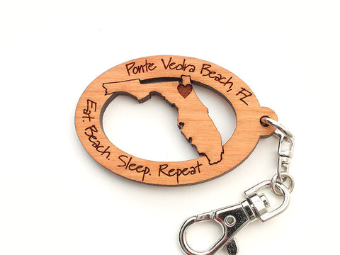 Ponte Vedra Beach Florida State Shape Custom Key Chain - Nestled Pines