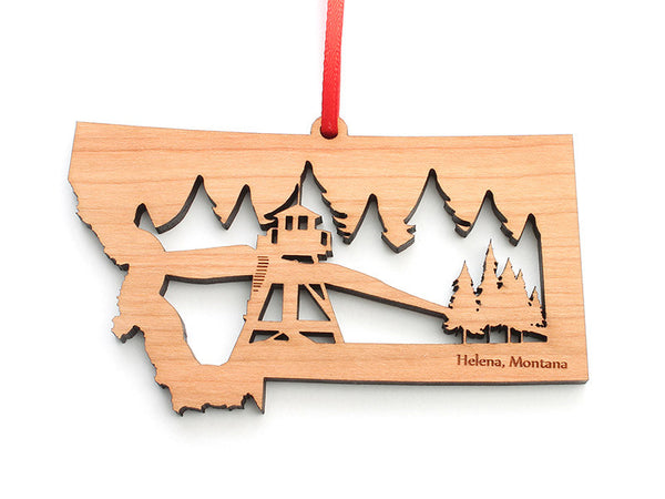 Helena, Montana Fire-tower State Cut-out Custom Ornament - Nestled Pines