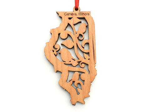 Northwestern Medicine Illinois State Ornament with Bird Insert - Nestled Pines