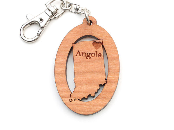 City of Angola Indiana State Shape Custom Key Chain - Nestled Pines