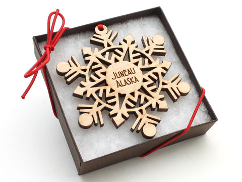 Juneau Alaska Nutcracker Snowflake Ornament Gift Box