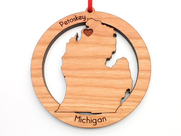 Ciao Bella Petoskey Michigan State Shape Custom Wood Ornament - Nestled Pines