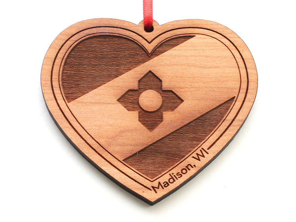 Madison Wisconsin City Flag Heart Ornament