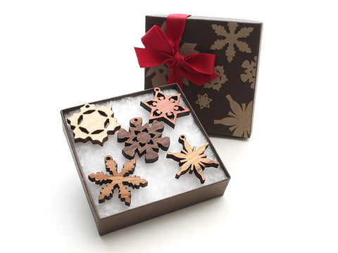 Mini Wood Snowflake Ornament Gift Box - Set of 5 - Nestled Pines