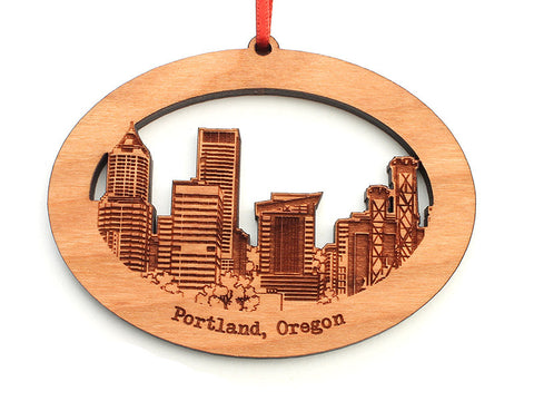 Portland Oregon Detailed Skyline Oval Ornament - Nestled Pines