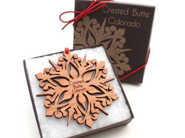 Casa Bella Crested Butte Fleur-de-lis Snowflake Ornament Gift Box