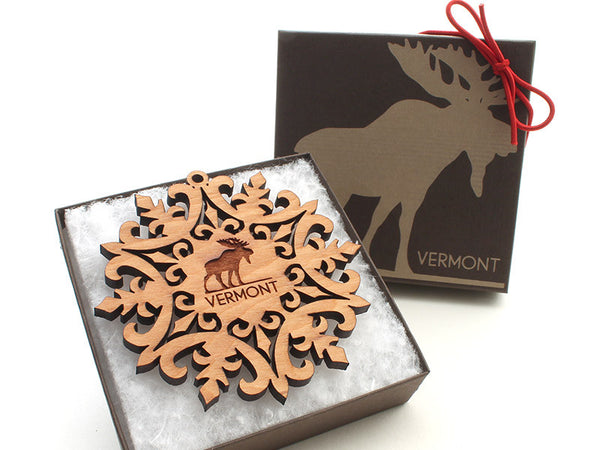 Northshire Bookstore Moose Snowflake Custom Engraved Ornament - Nestled Pines