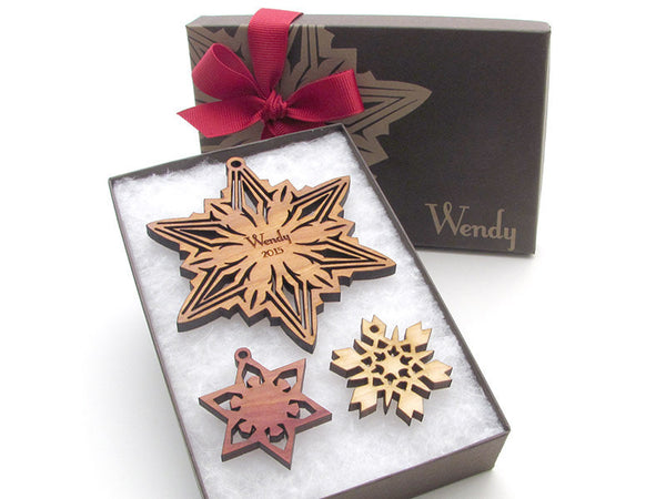 Christmas Star Custom Engraved Wood Snowflake Ornament - Nestled Pines - 3