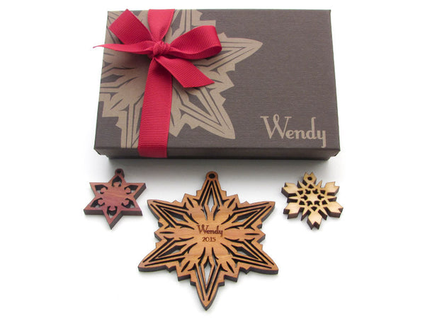 Christmas Star Custom Engraved Wood Snowflake Ornament - Nestled Pines - 4