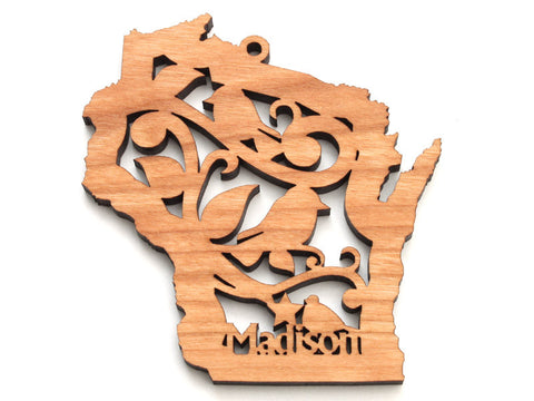 Wisconsin State Madison Bird Ornament - Nestled Pines